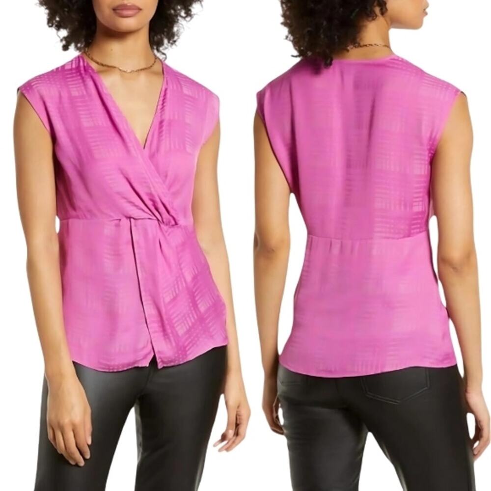Halogen Twist Front Blouse Sleeveless Plunging V Neckline Purple Women's 1X NWOT